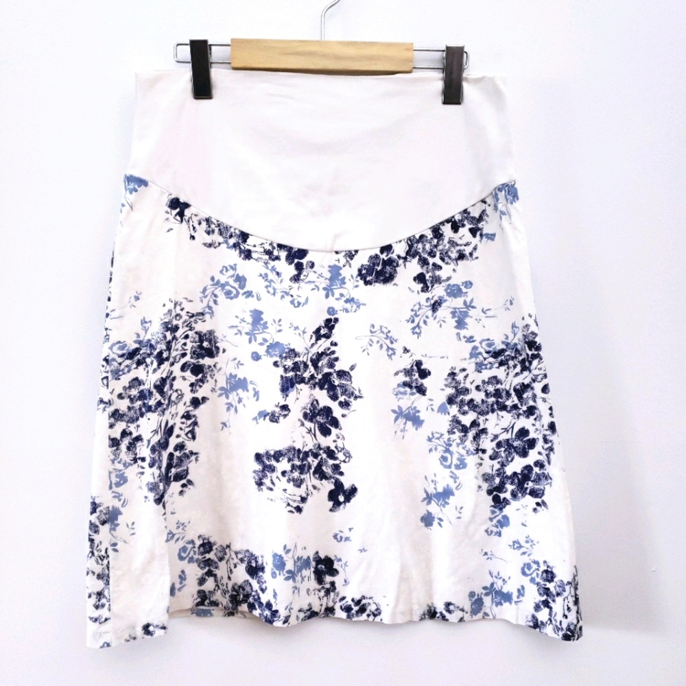 Floral Maternity Skirt White Blue Navy Midi